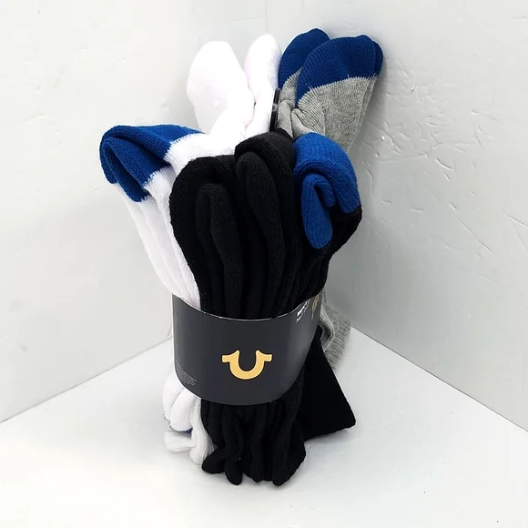 TRUE RELIGION, HALF CUSHION CREWS SOCKS BLACK, GREY, WHITE, SHOE SIZE 8-12.5 - Picture 4 of 8